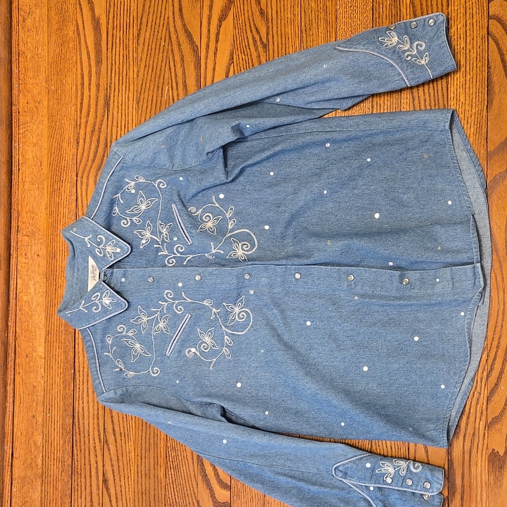 Vintage Western Denim Shirt Embroidered with Bling
